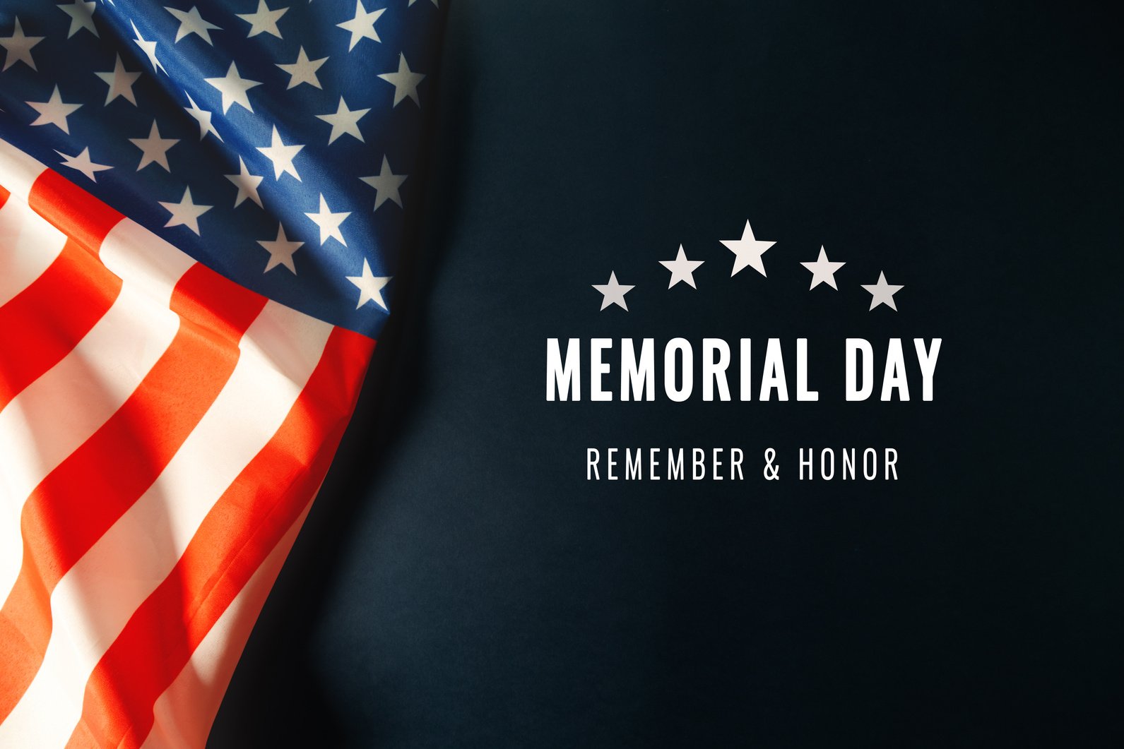 Memorial Day with American flag on blue background